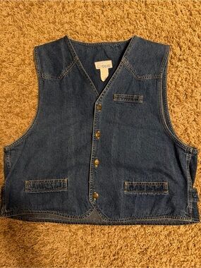 Vintage IDEAS Denim Vest Plus Size 1X Blue Jean Western 90s Boho 100% Cotton